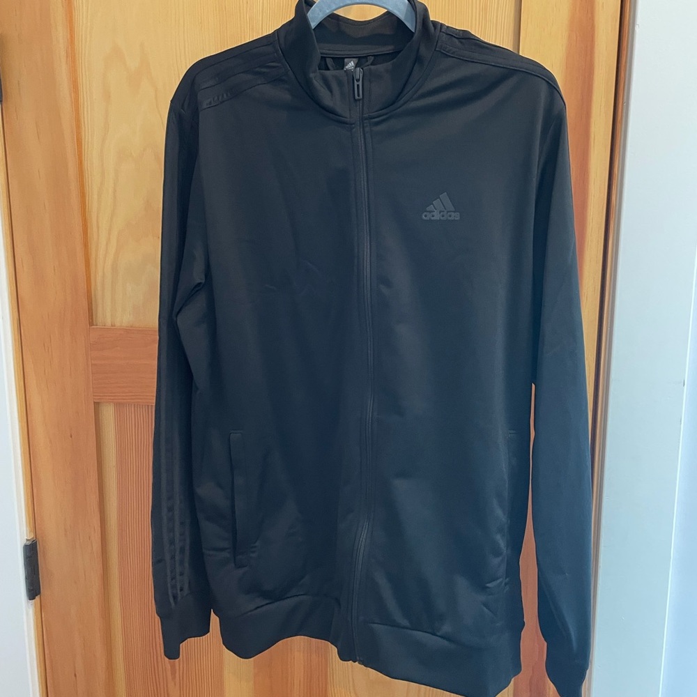 Adidas track jacket, full zip up, black, large